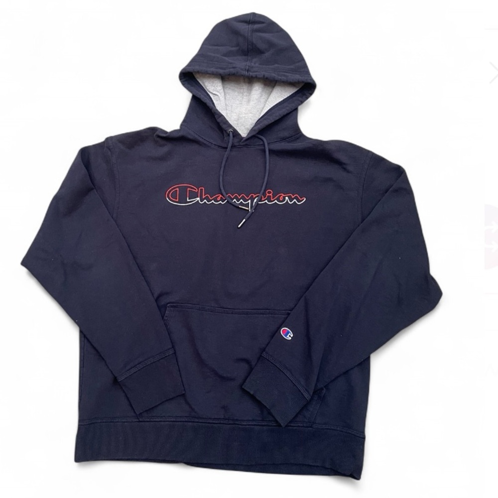 Champion Men's Navy Blue Hoodie size large